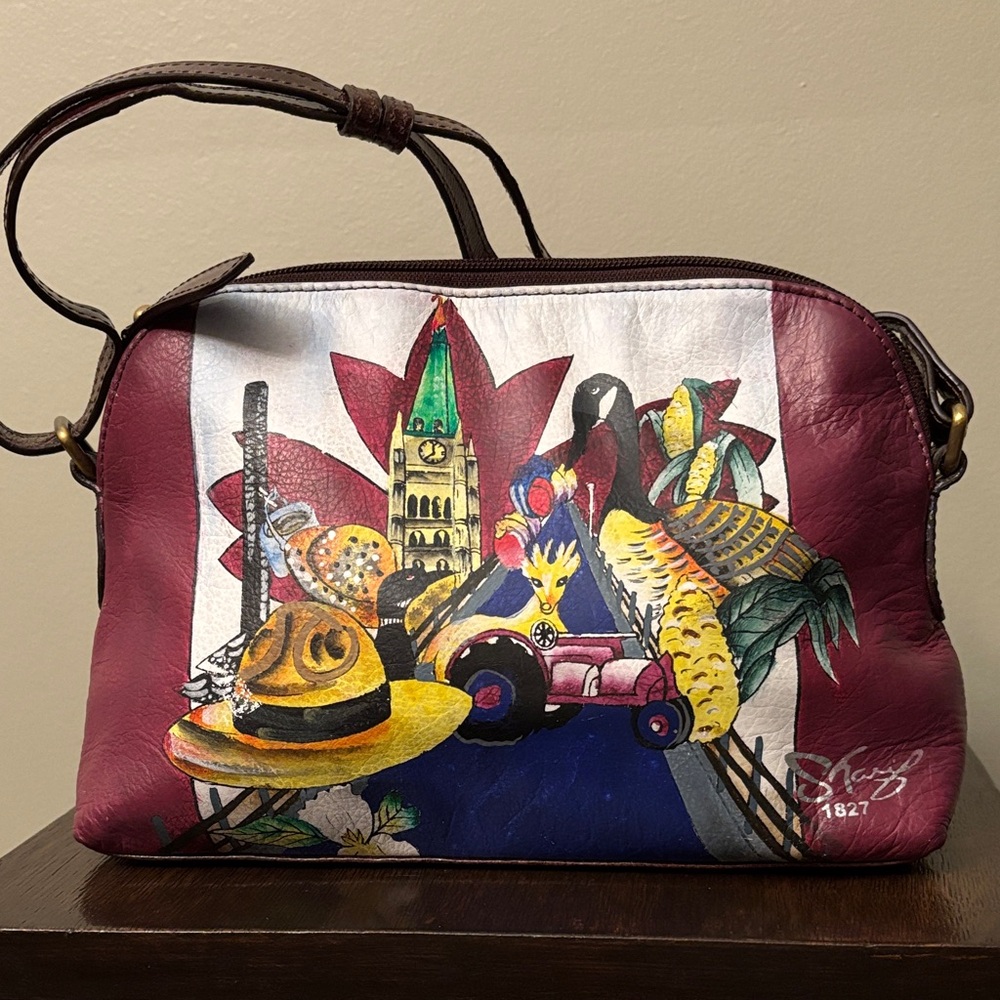 Rare Sharif Hand-painted Canadian Images Crossbody Bag